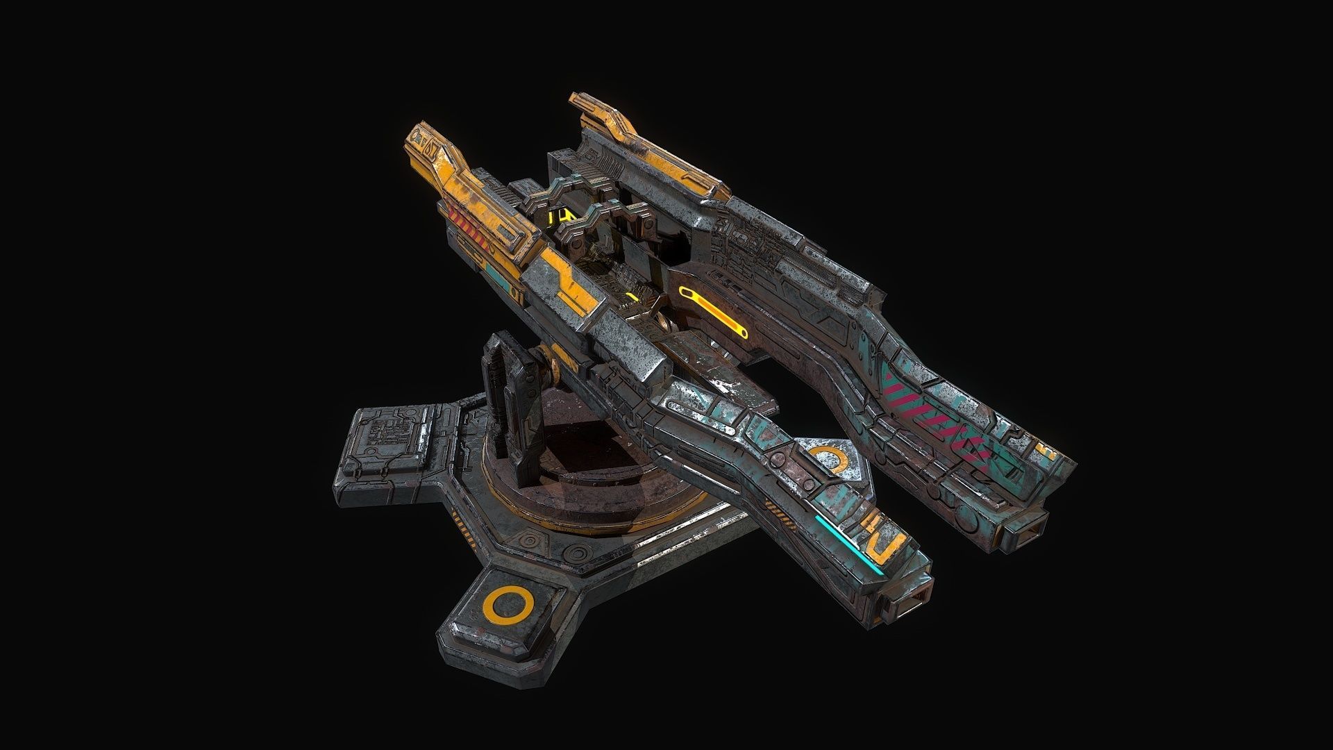 Low poly sci fi orbital cannon defence building Low-poly 3D model_8