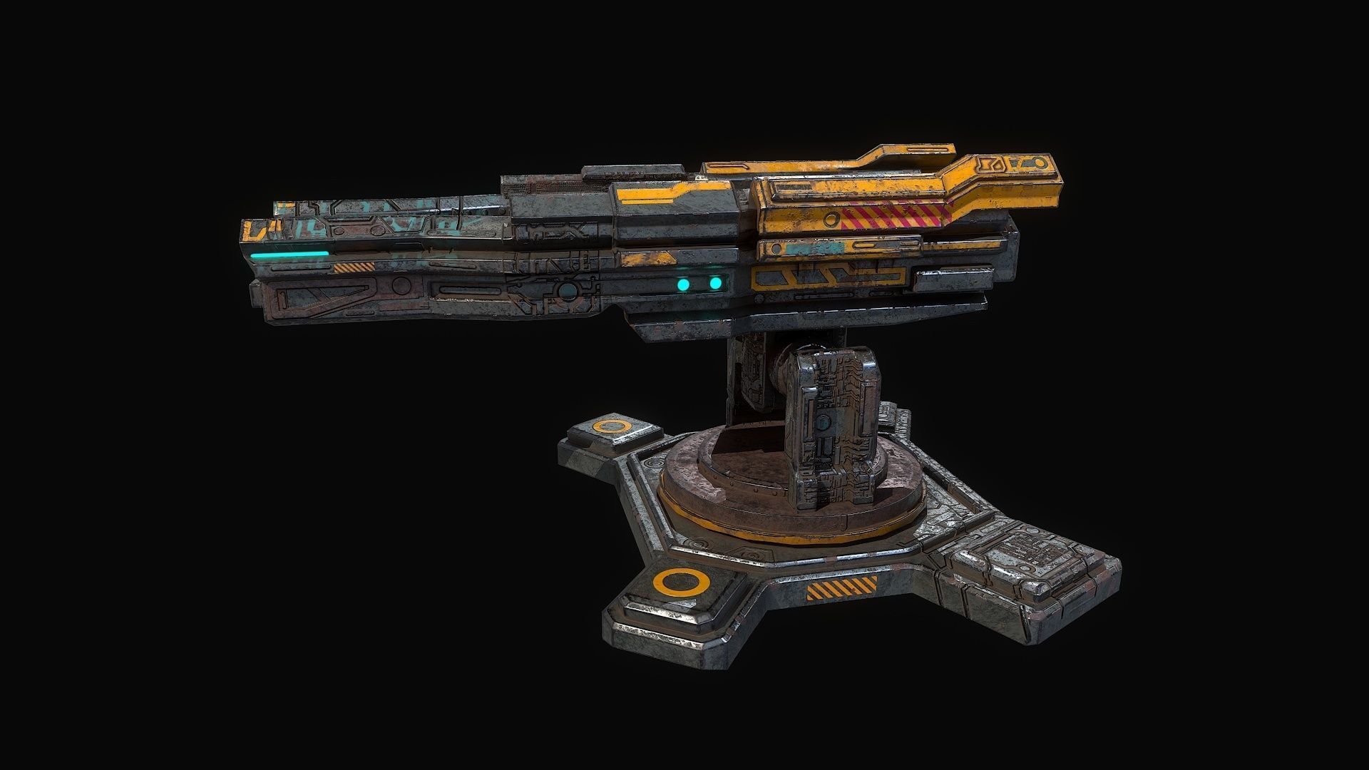 Low poly sci fi orbital cannon defence building Low-poly 3D model_3