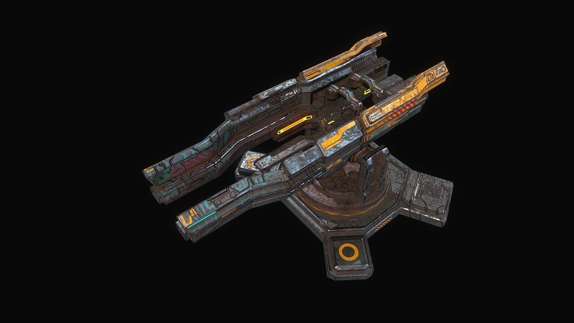 Low poly sci fi orbital cannon defence building Low-poly 3D model_1