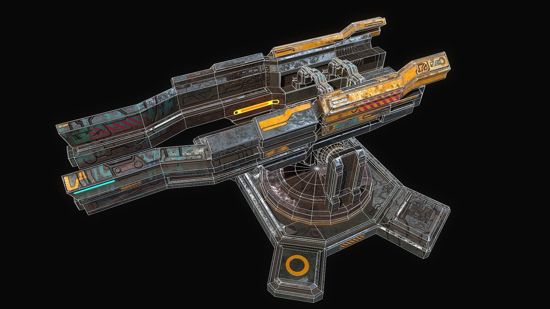 Low poly sci fi orbital cannon defence building Low-poly 3D model_11