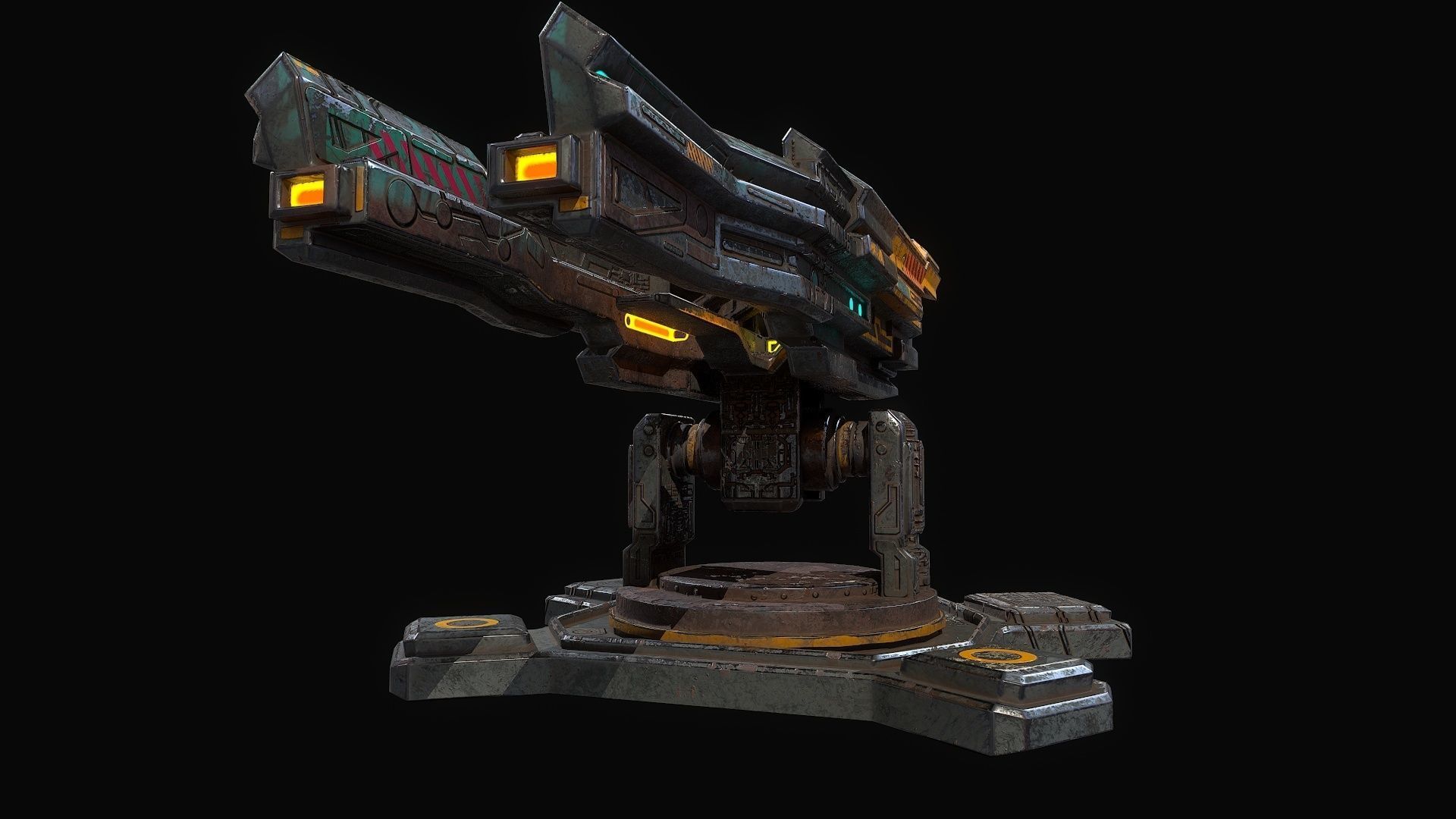 Low poly sci fi orbital cannon defence building Low-poly 3D model_9