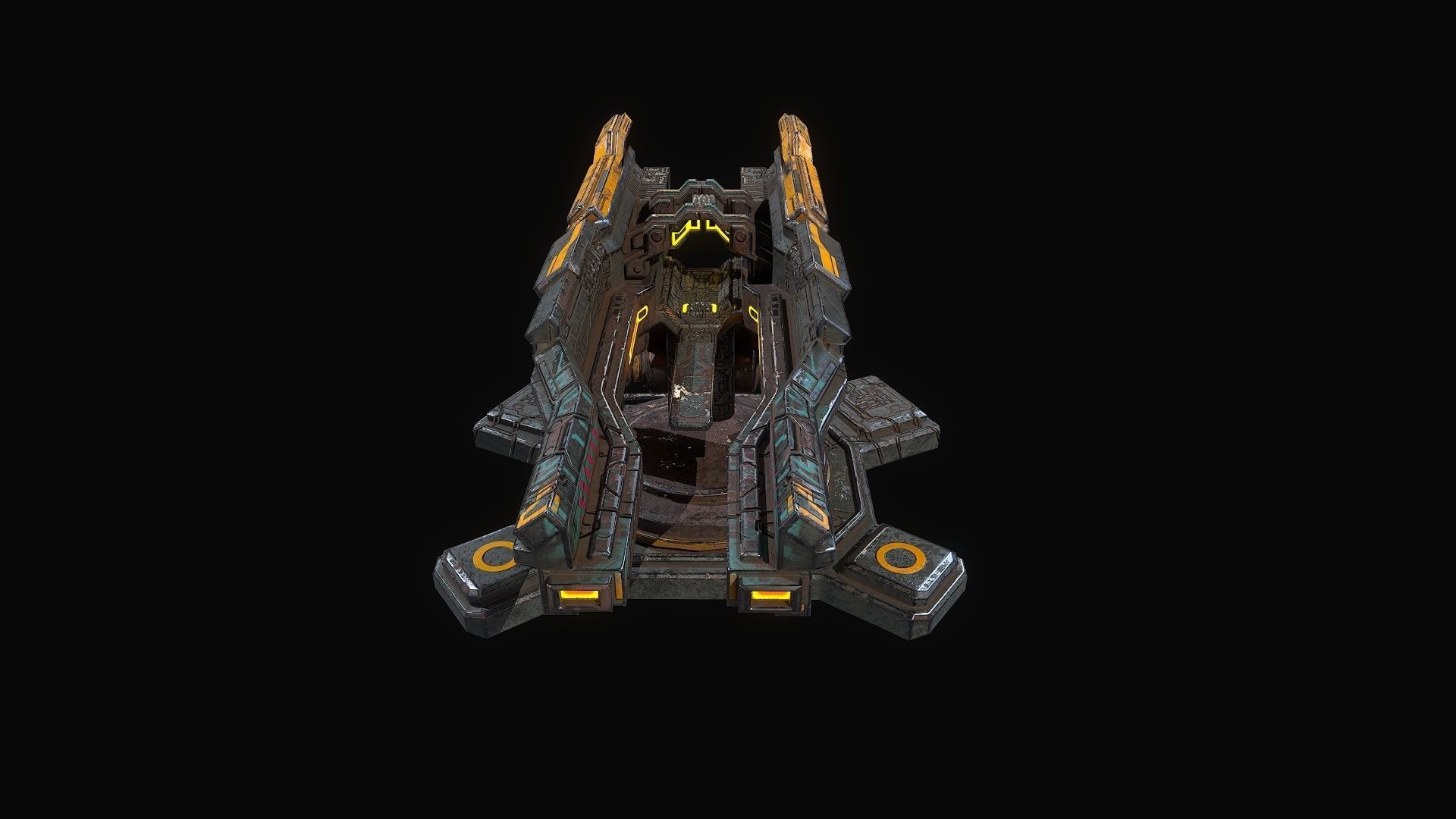 Low poly sci fi orbital cannon defence building Low-poly 3D model_2