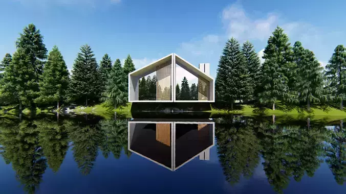 House in middle of lake Free 3D model