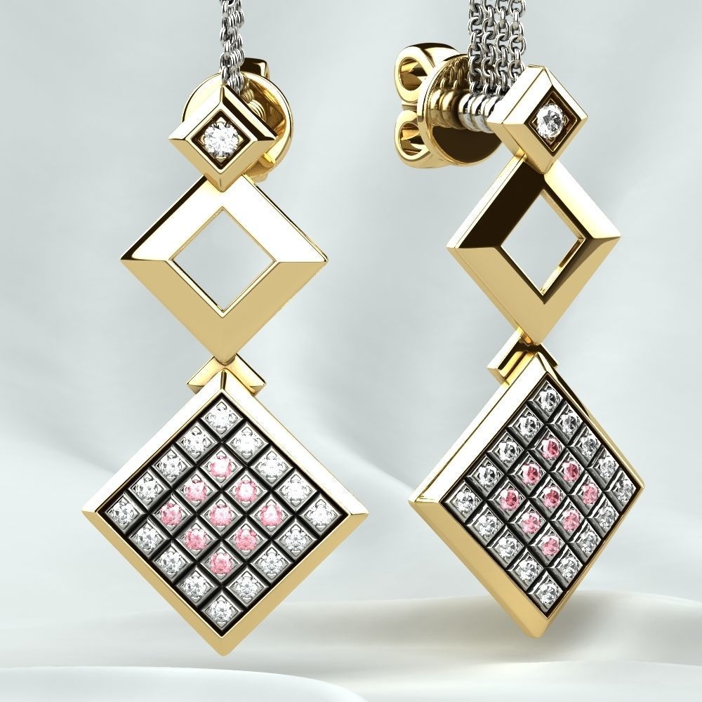 Rhodium Plated Quad Gold Earrings 3D print model_9