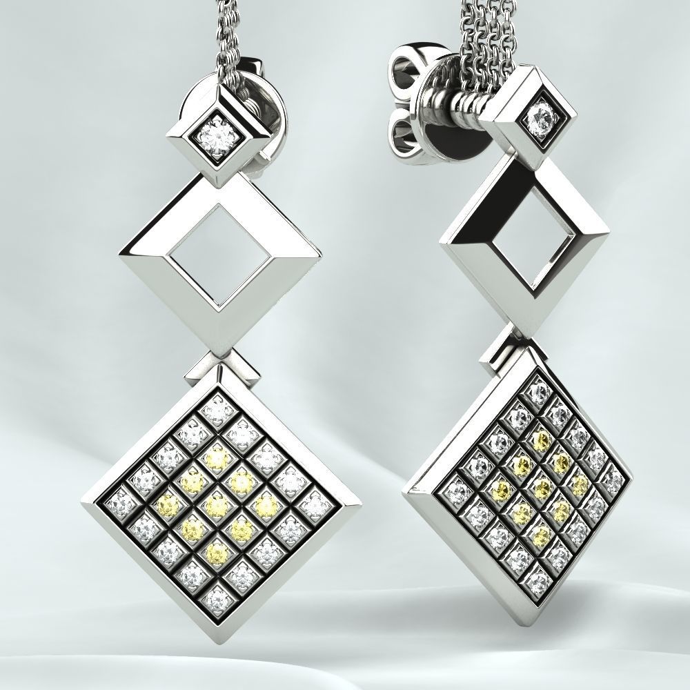 Rhodium Plated Quad Gold Earrings 3D print model_2