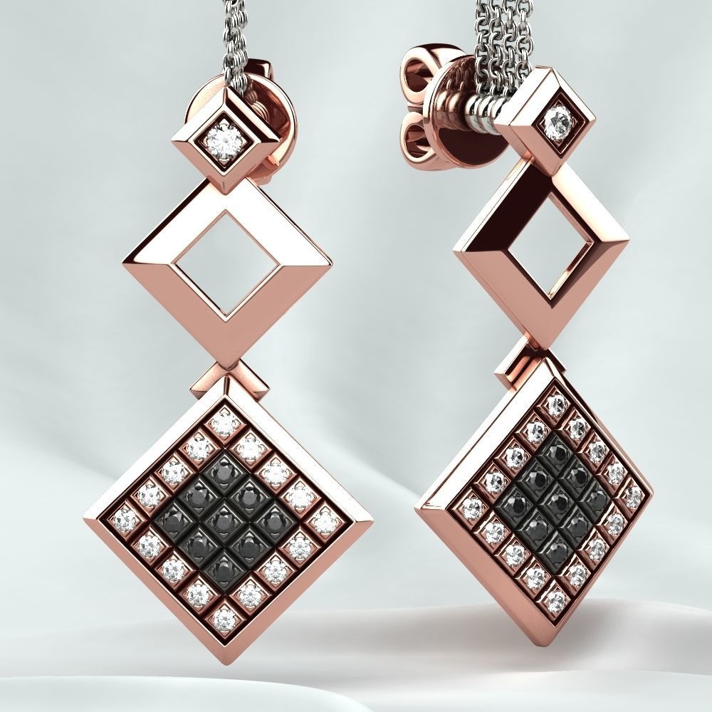 Rhodium Plated Quad Gold Earrings 3D print model_4