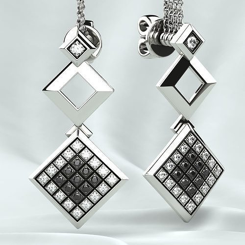 Rhodium Plated Quad Gold Earrings 3D print model