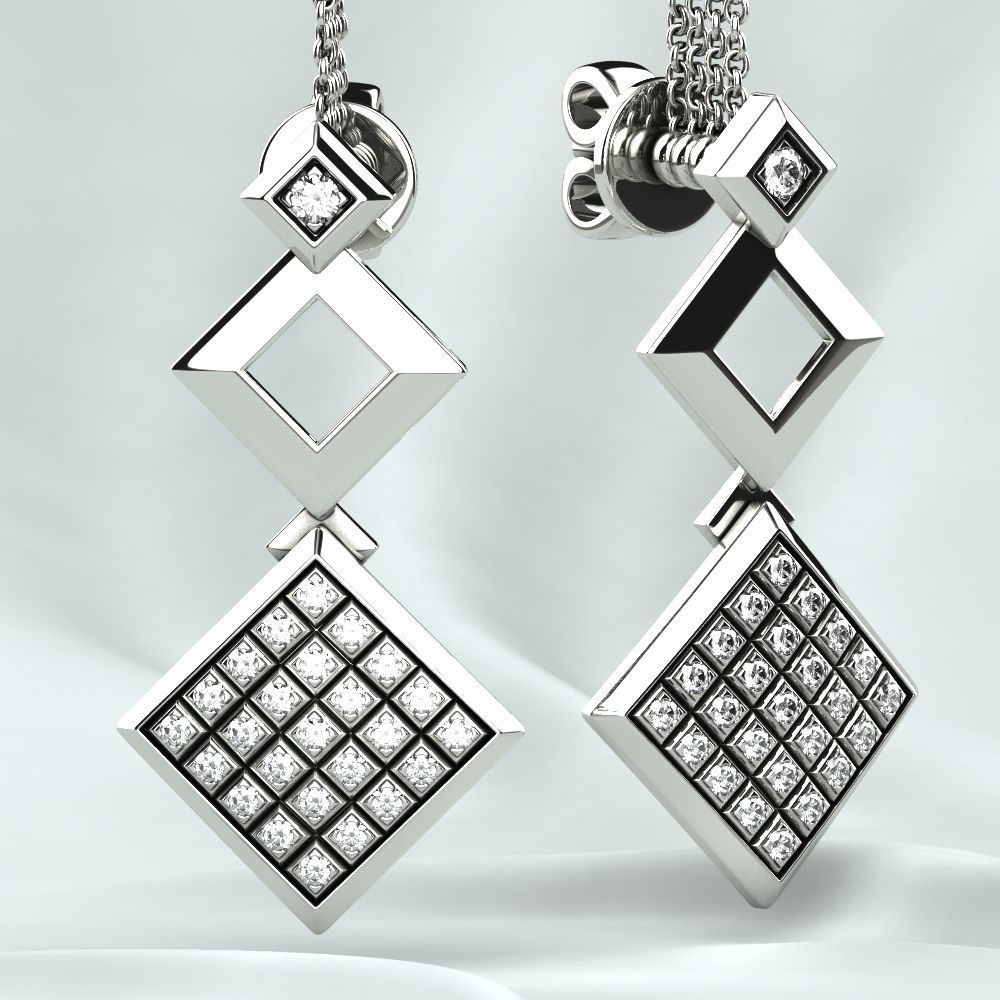 Rhodium Plated Quad Gold Earrings 3D print model_3