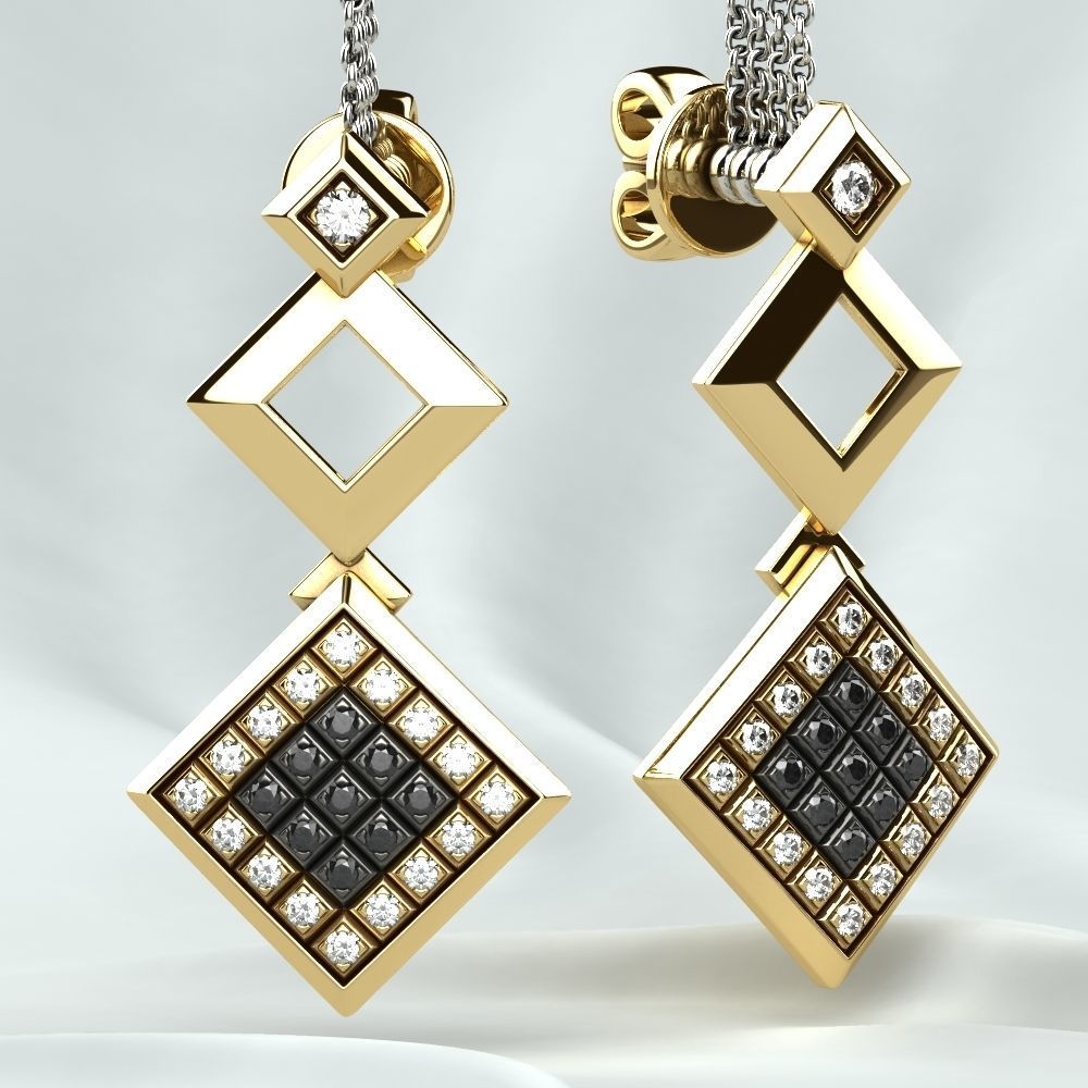 Rhodium Plated Quad Gold Earrings 3D print model_7
