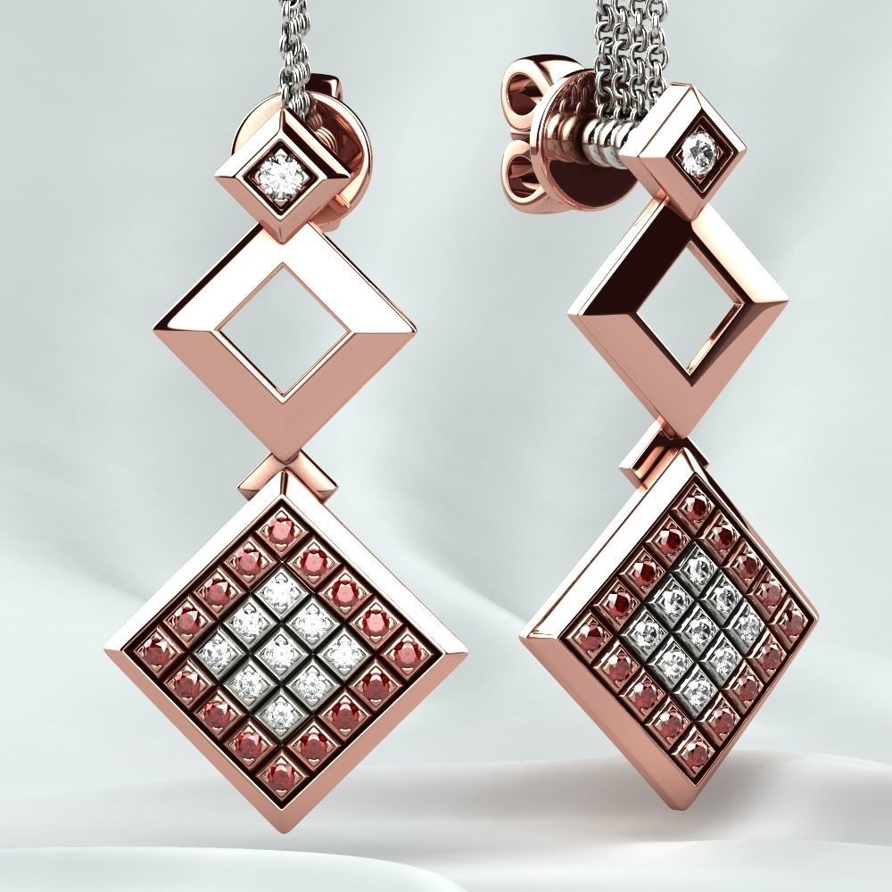 Rhodium Plated Quad Gold Earrings 3D print model_5