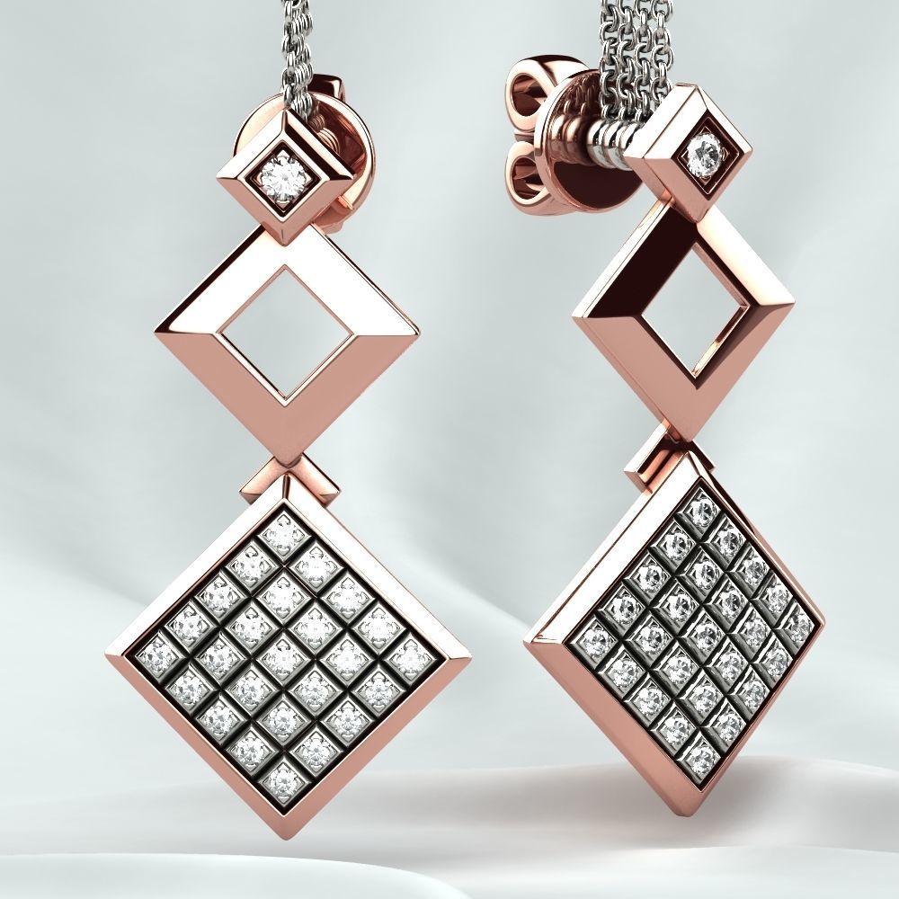 Rhodium Plated Quad Gold Earrings 3D print model_6