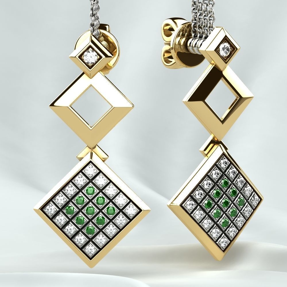 Rhodium Plated Quad Gold Earrings 3D print model_8