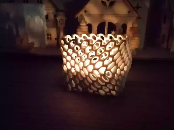Tealight holder Crumpled hexagon pattern Atmospheric 3D print model