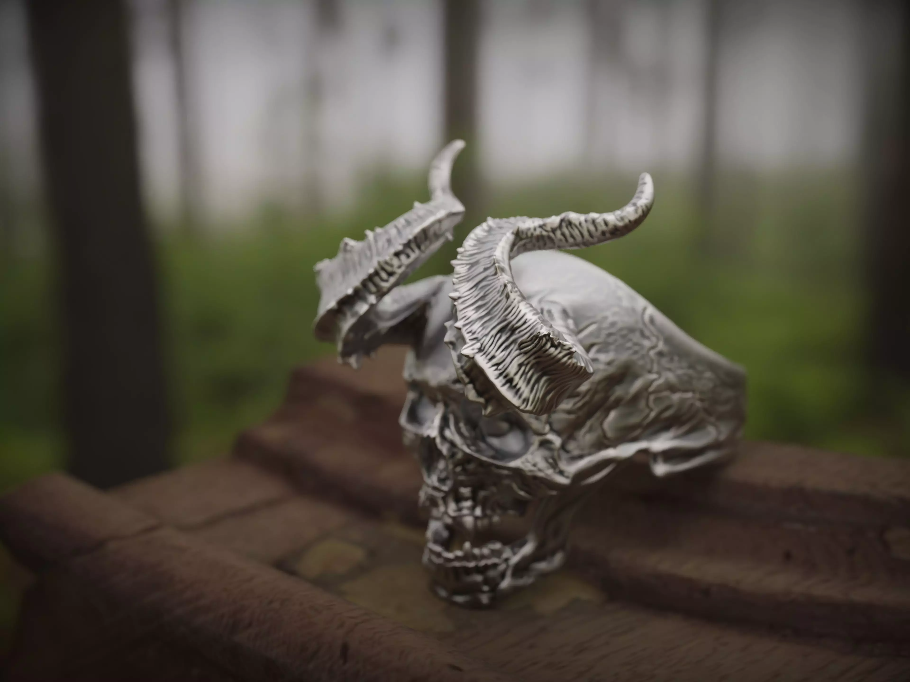 Realistic Ring Demon Skull with Horns 3D print model_0