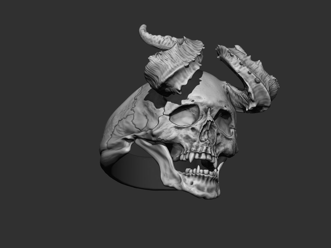 Realistic Ring Demon Skull with Horns 3D print model_7