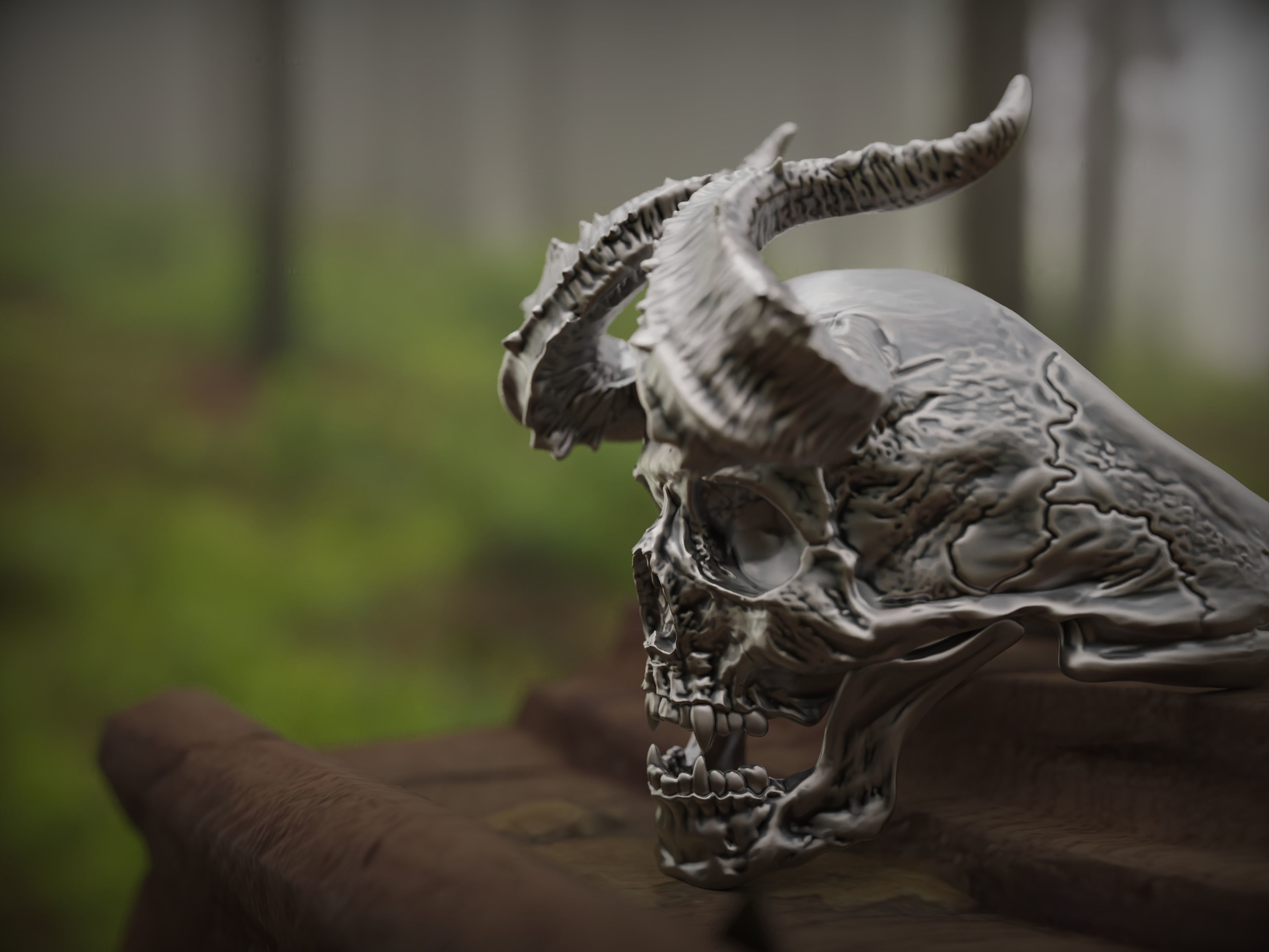 Realistic Ring Demon Skull with Horns 3D print model_3