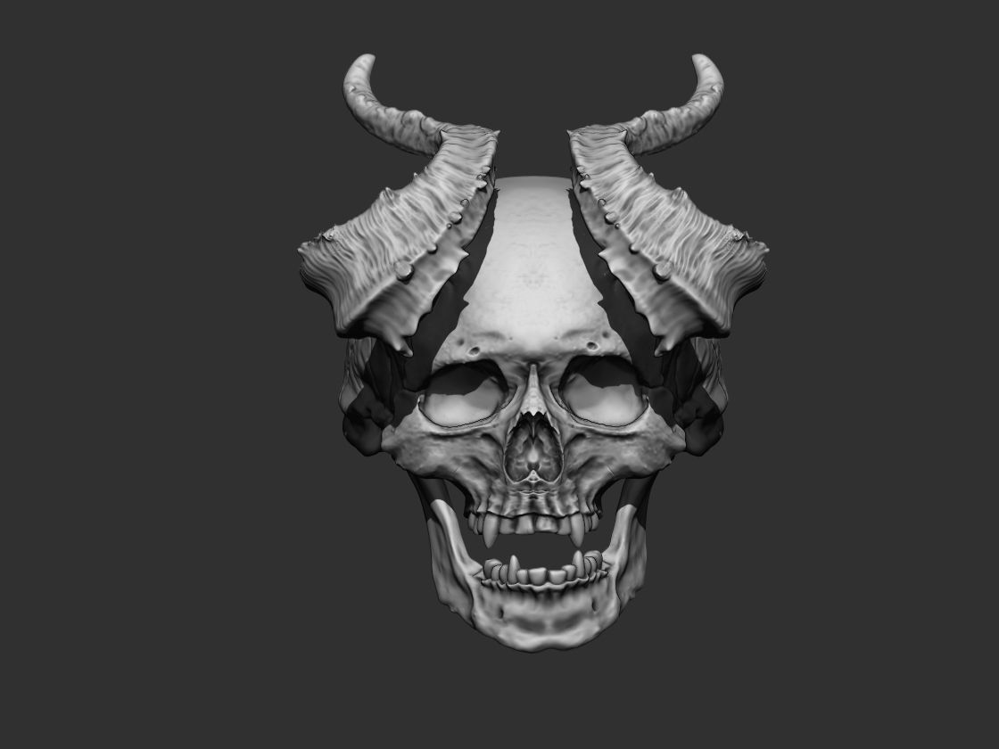 Realistic Ring Demon Skull with Horns 3D print model_4