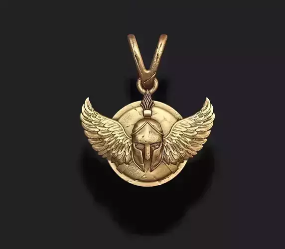 Spartan helmet  shield wings pendant