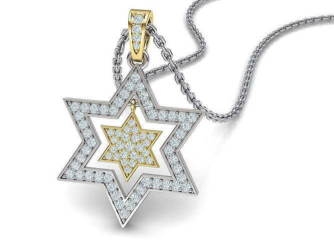 Diamond Jewish Star pendant Star of David design 3D print model