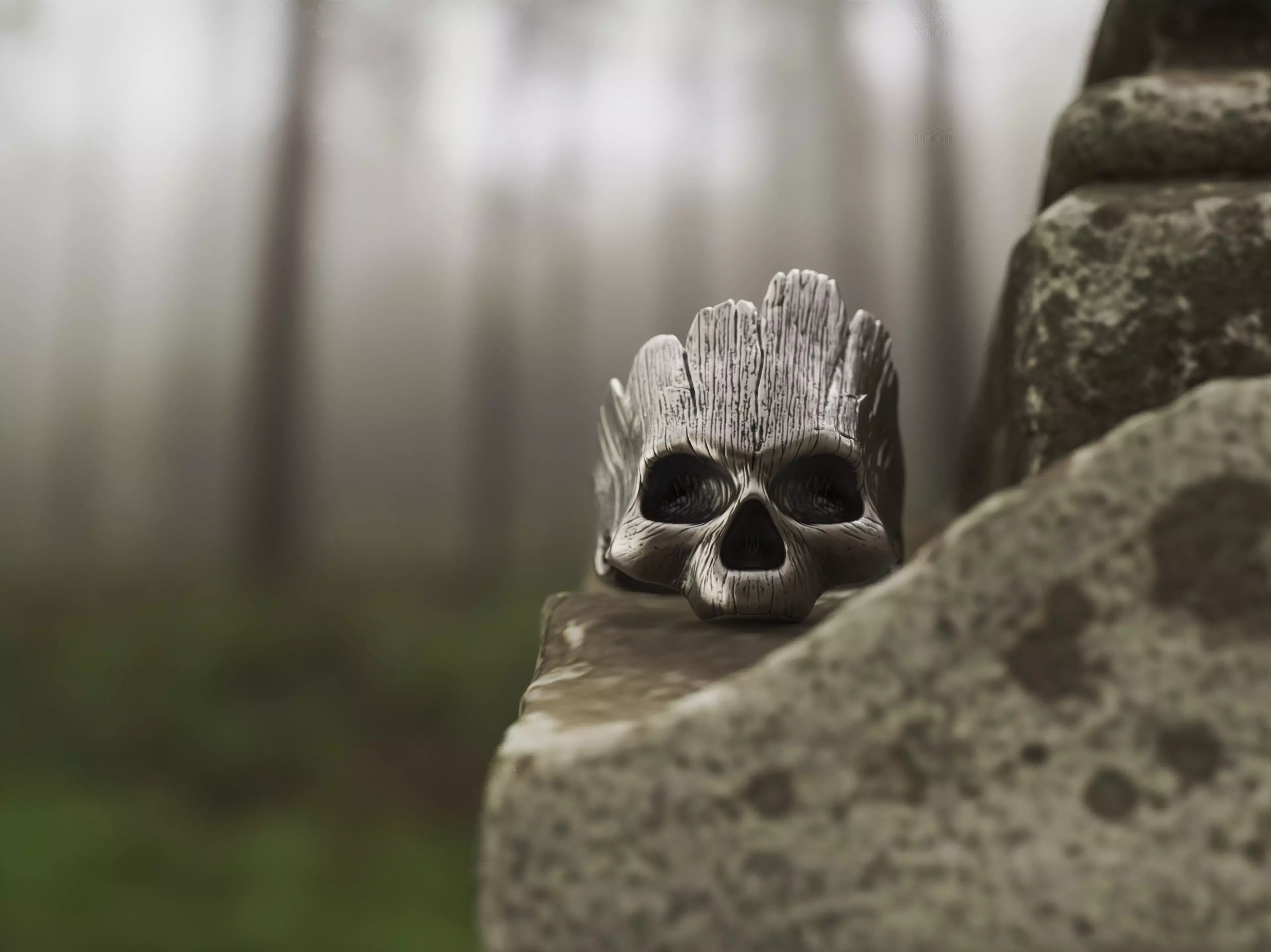Ring Wooden Skull 3D print model