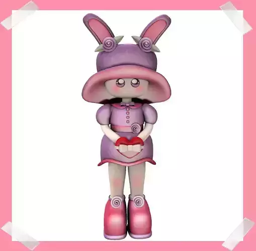 Cute Love Bunny in many colours Low-poly 3D model
