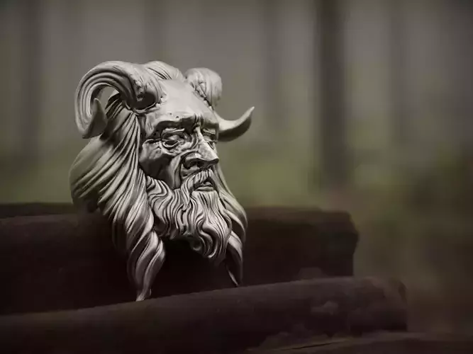 Realistic jewelry Ring Old man with Horns 3D print model