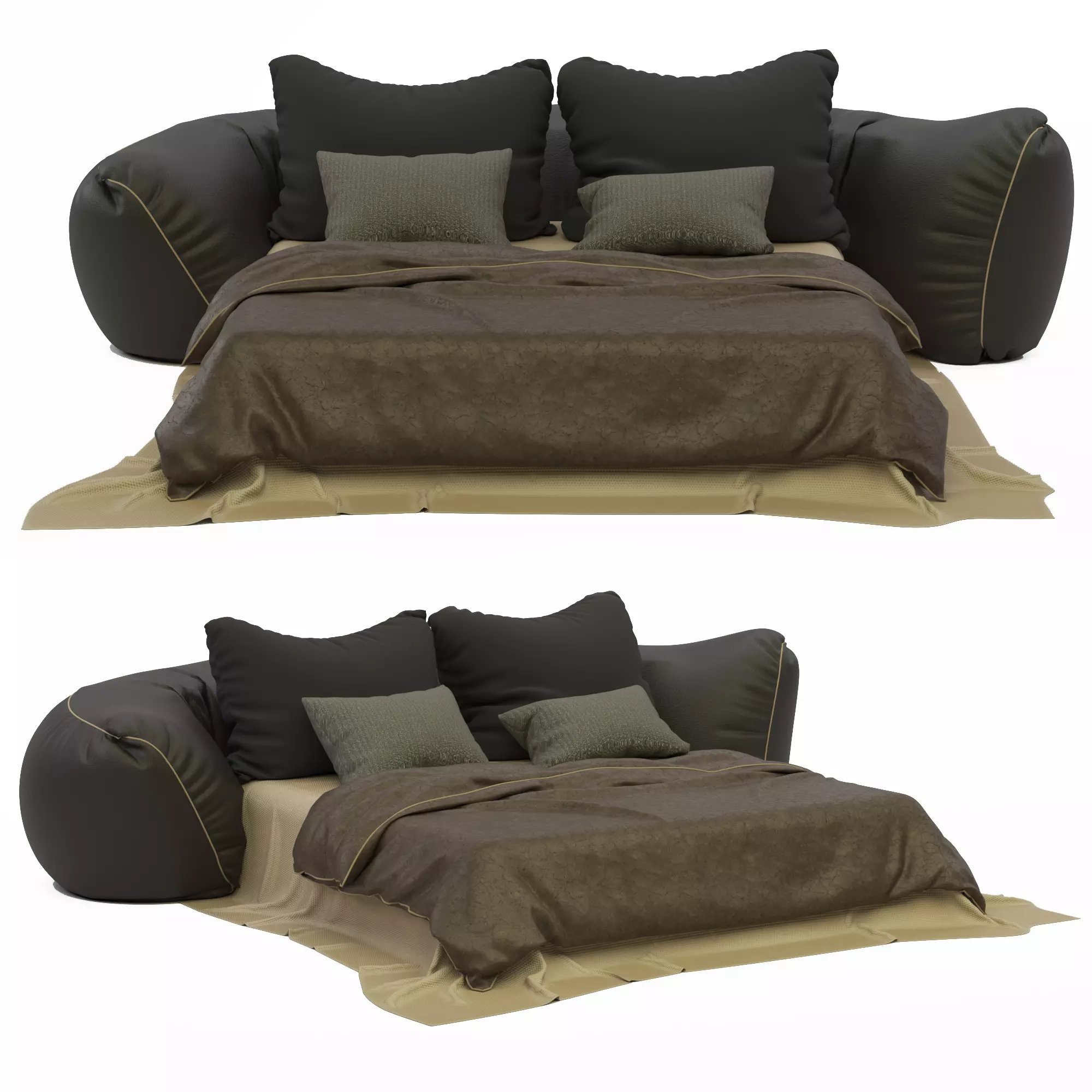 Bed with leather sofa headboard Free 3D model