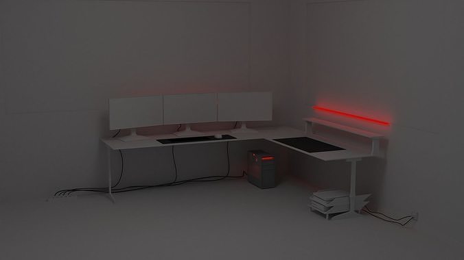Triple monitor Low-poly 3D model
