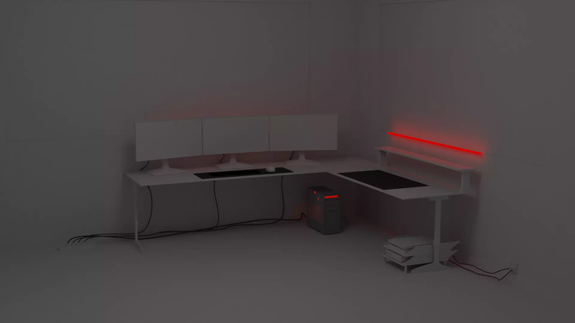 Triple monitor Low-poly 3D model_0