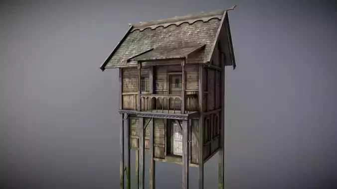 Medieval Lake Village - House 8 with interiors Low-poly 3D model