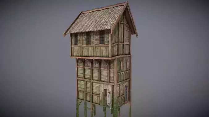 Medieval Lake Village - House 9 with interiors Low-poly 3D model