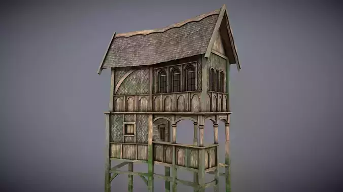 Medieval Lake Village - House 10 with interiors Low-poly 3D model
