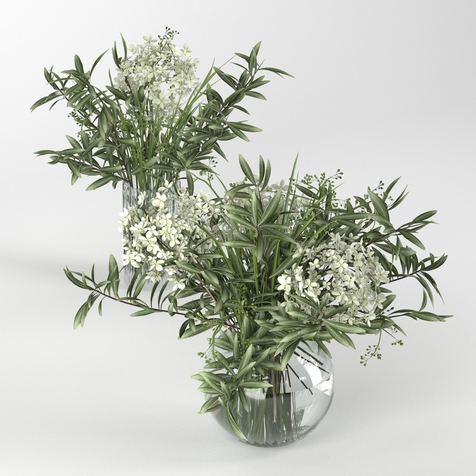Bouquet of hydrangea olive branch and eucalyptus 3D model_0