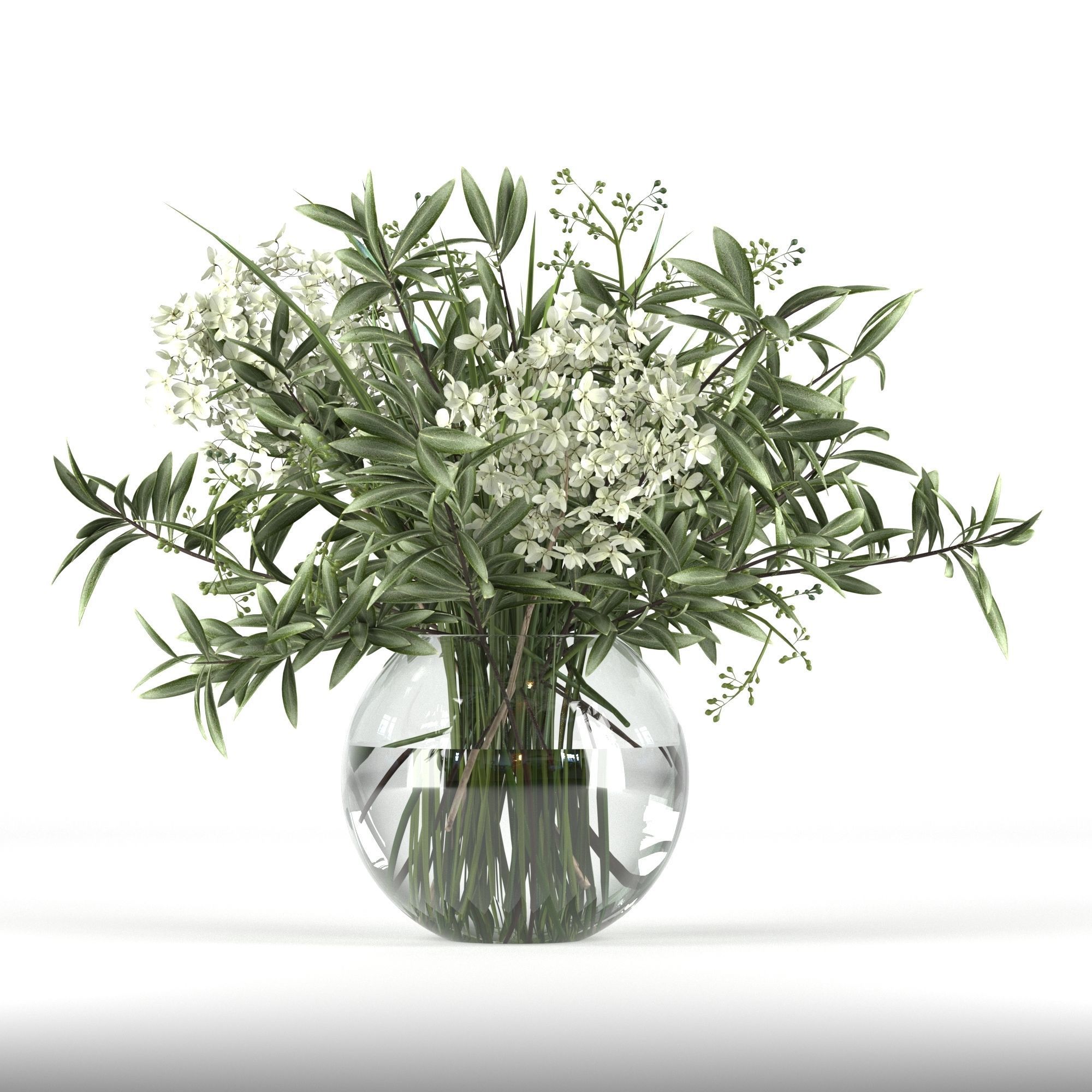 Bouquet of hydrangea olive branch and eucalyptus 3D model_1