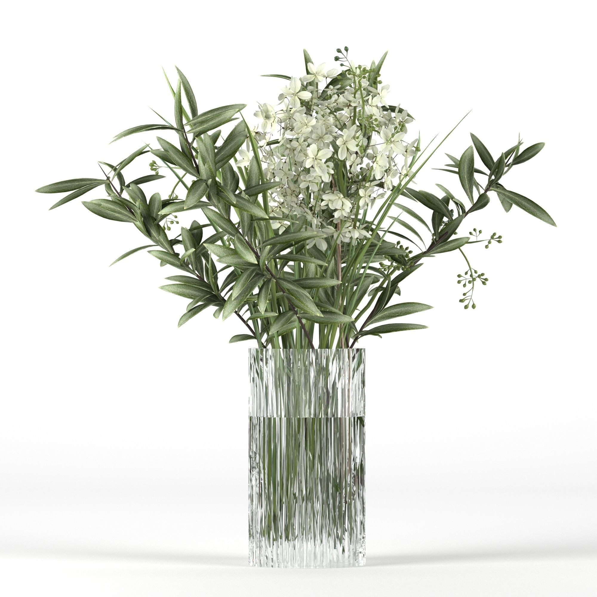 Bouquet of hydrangea olive branch and eucalyptus 3D model_2