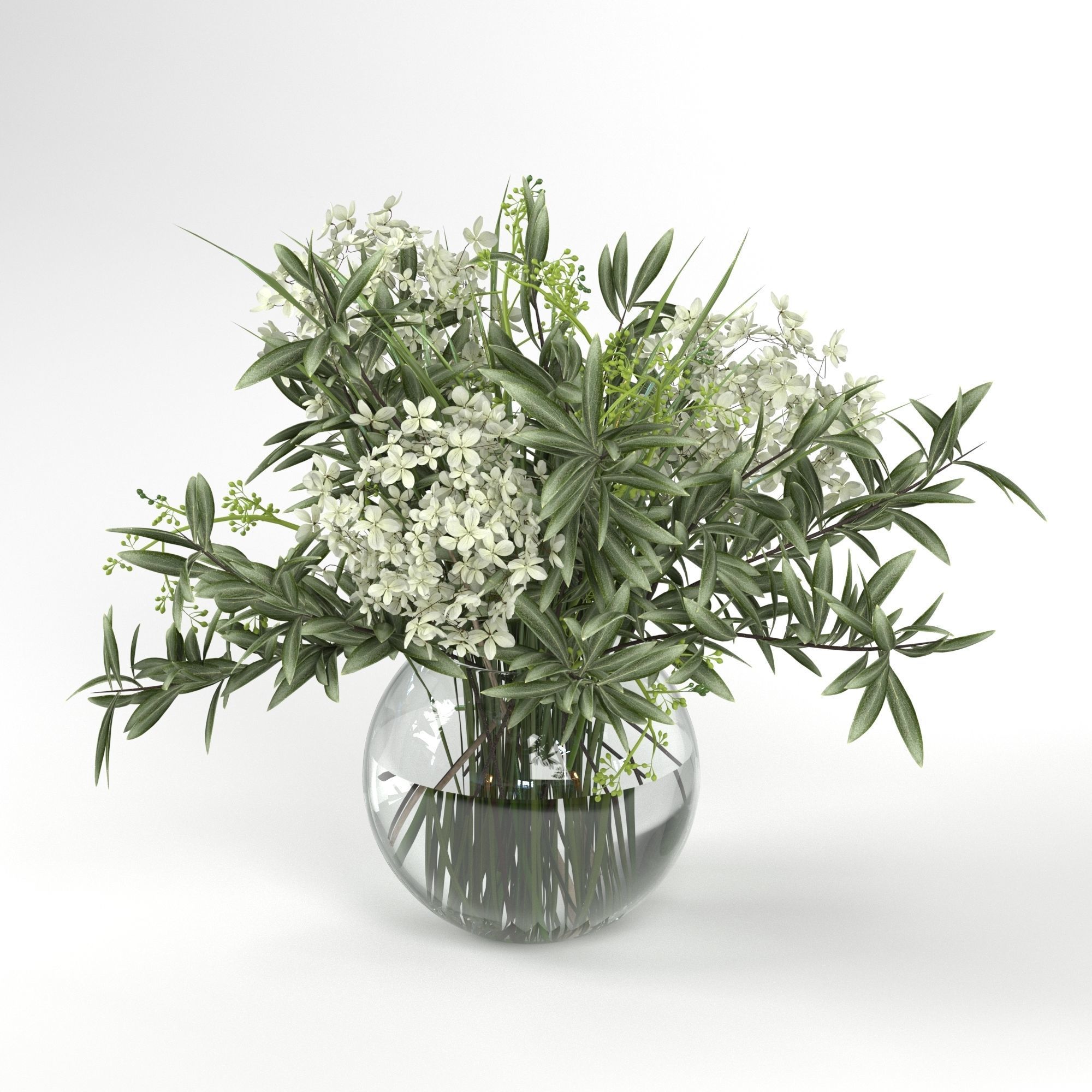 Bouquet of hydrangea olive branch and eucalyptus 3D model_4