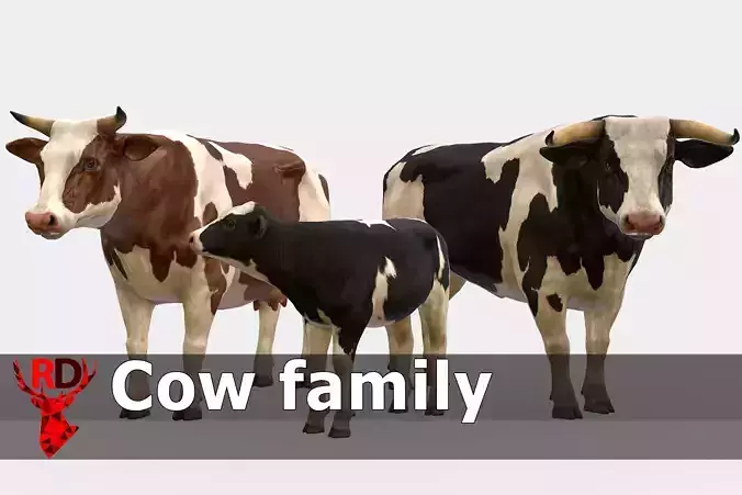 Cow family Low-poly 3D model