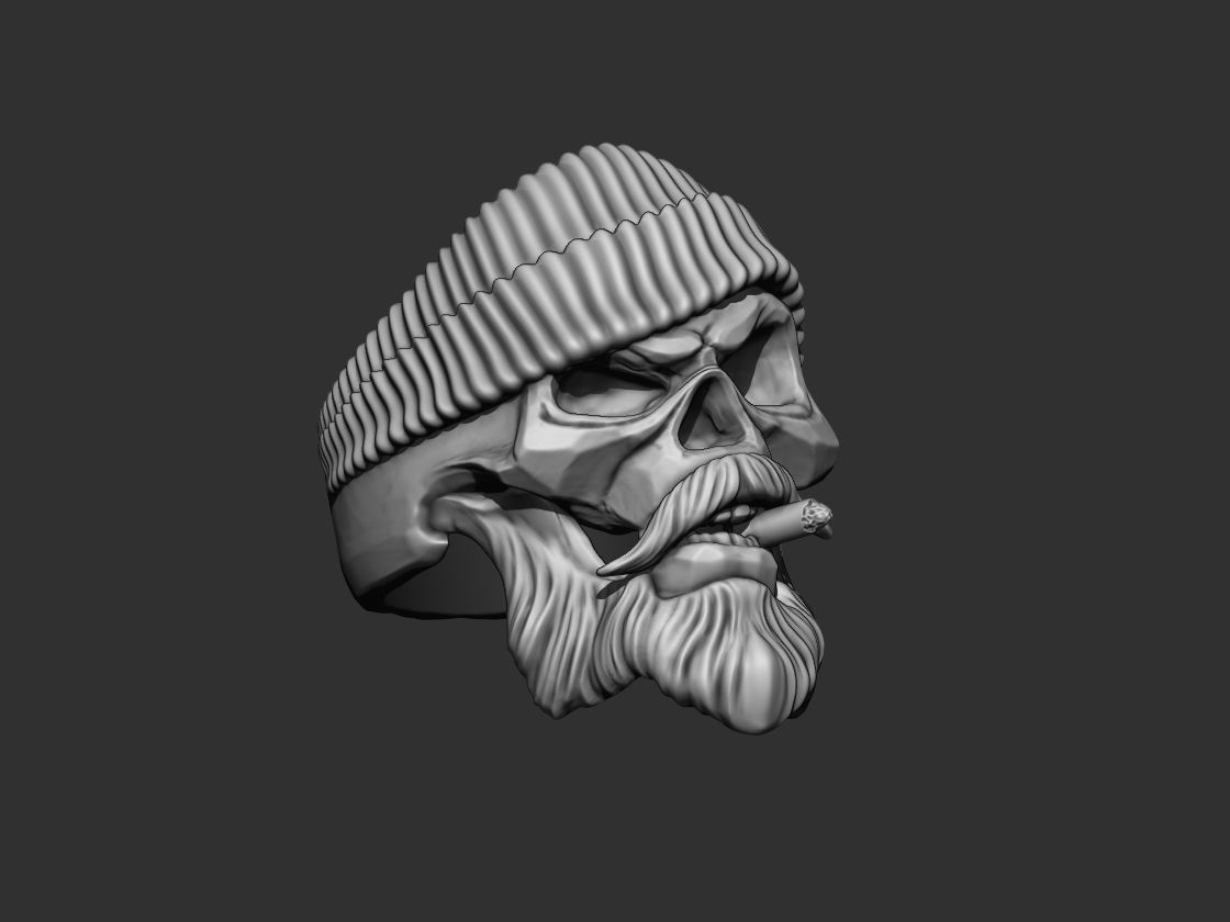  Jewelry Ring Skull With sigar 3D print model_5