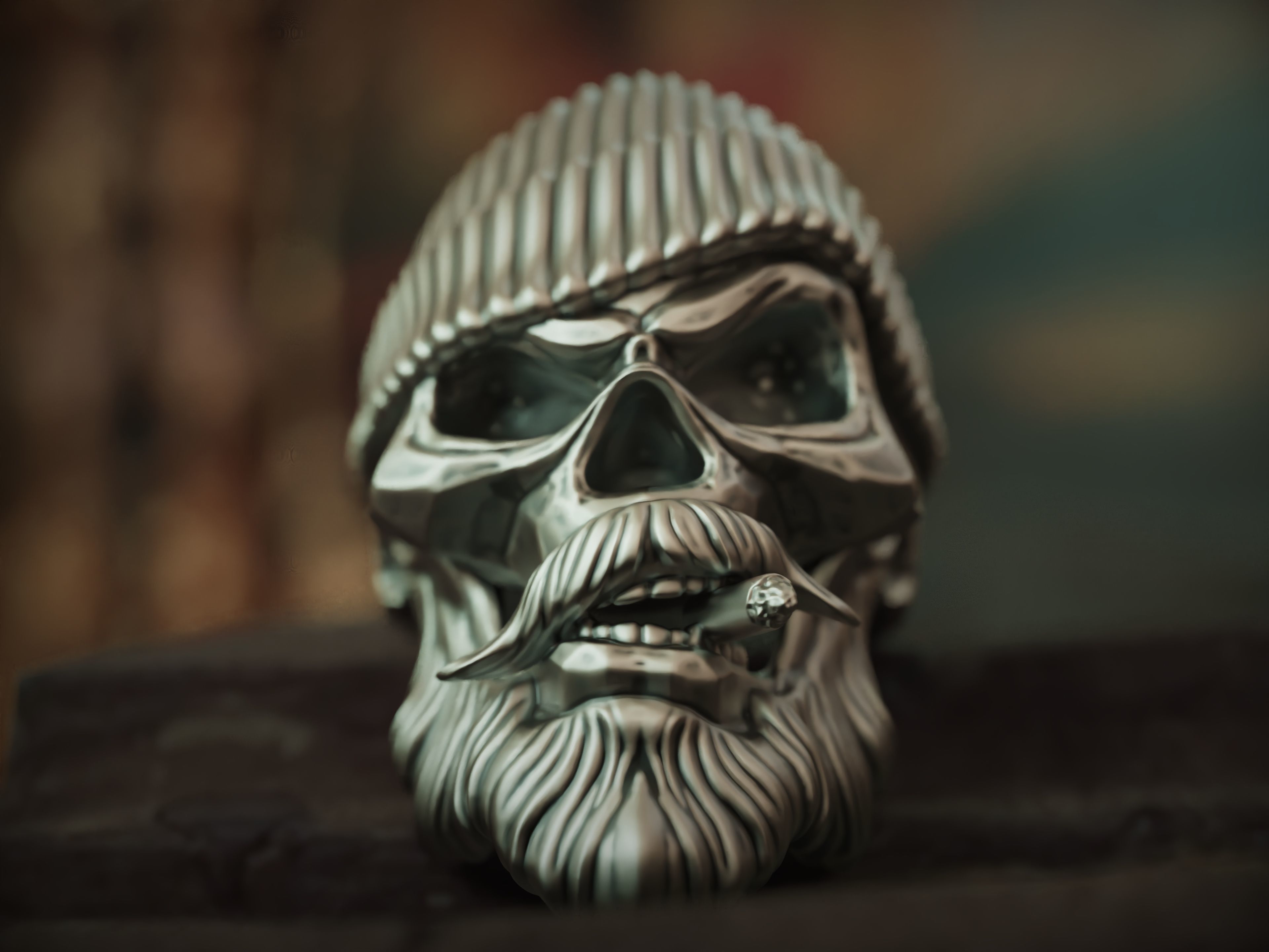  Jewelry Ring Skull With sigar 3D print model_1