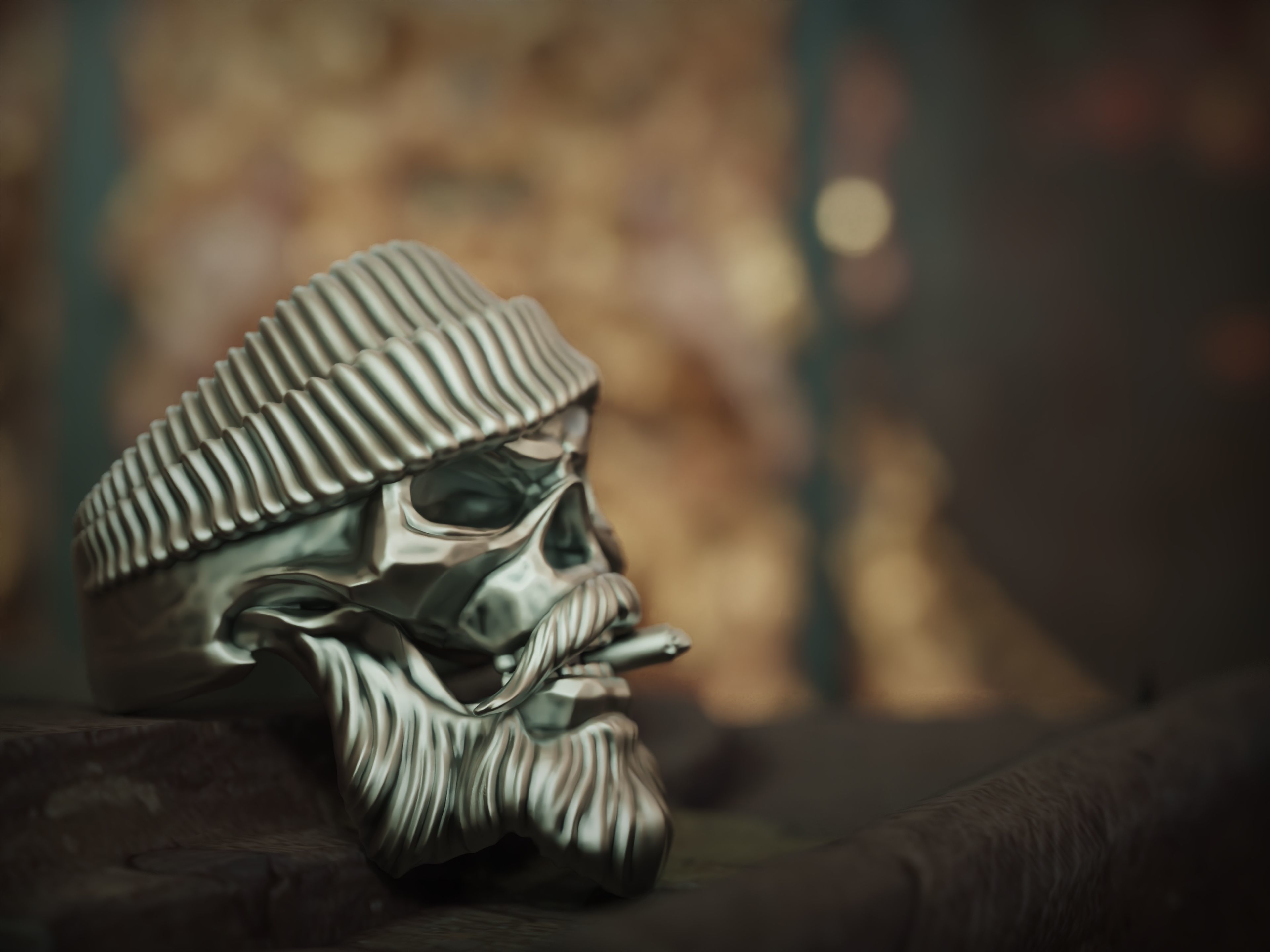  Jewelry Ring Skull With sigar 3D print model_2