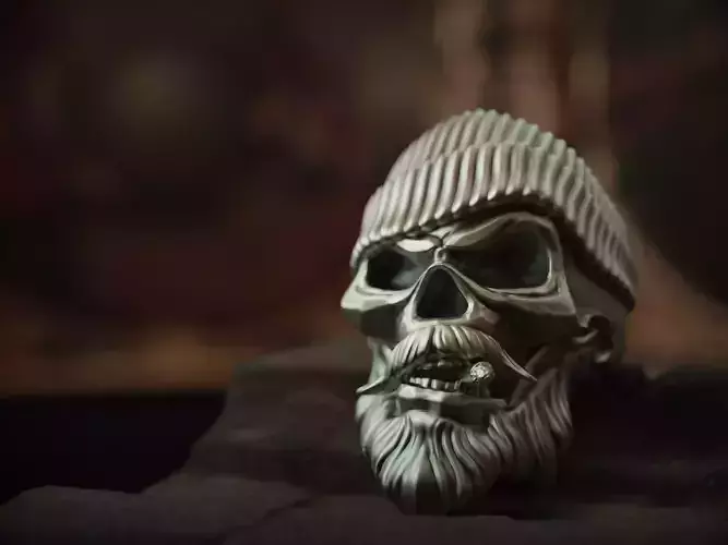  Jewelry Ring Skull With sigar 3D print model