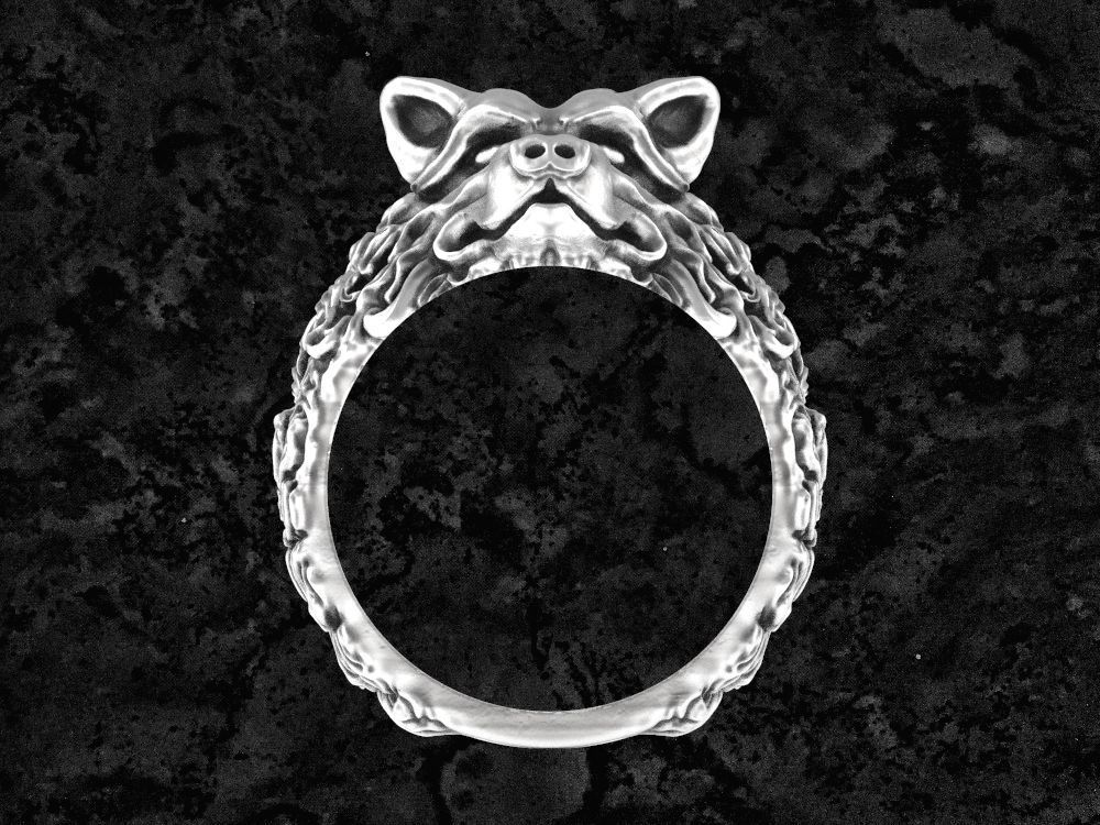 Wolf-ring wolf head sterling silver ring 3D print model_1