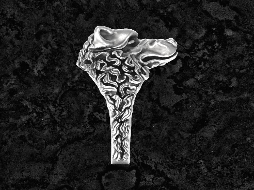 Wolf-ring wolf head sterling silver ring 3D print model_3