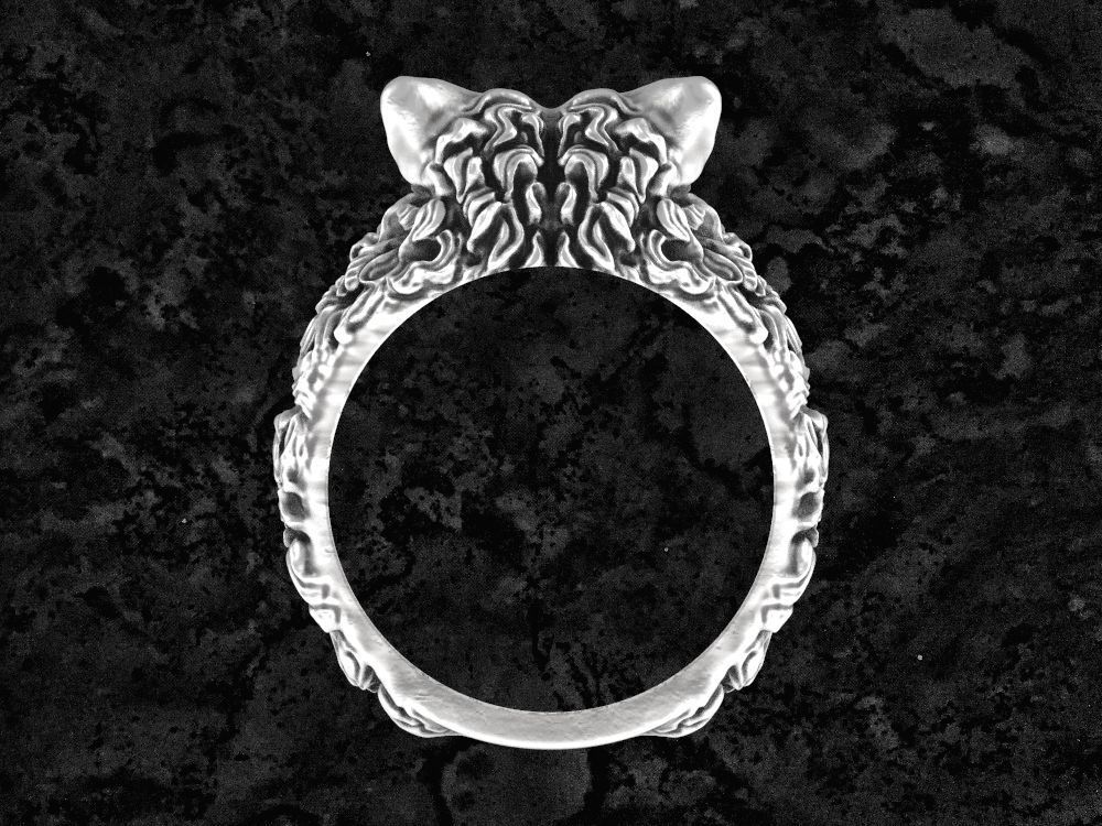 Wolf-ring wolf head sterling silver ring 3D print model_4