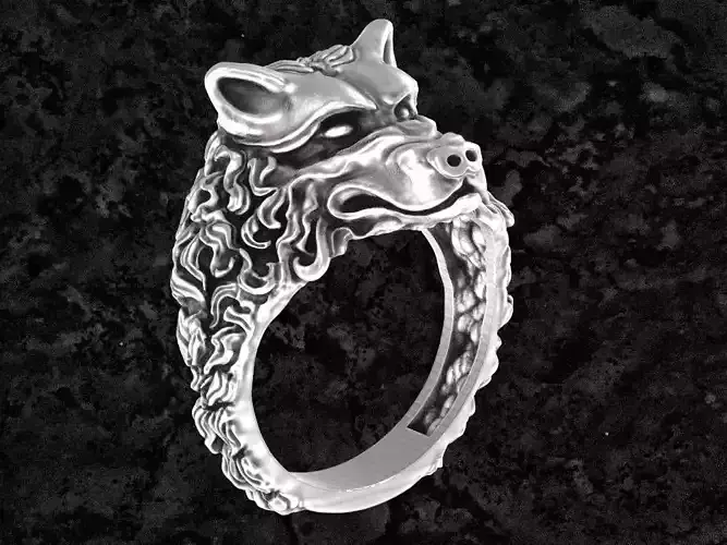 Wolf-ring wolf head sterling silver ring