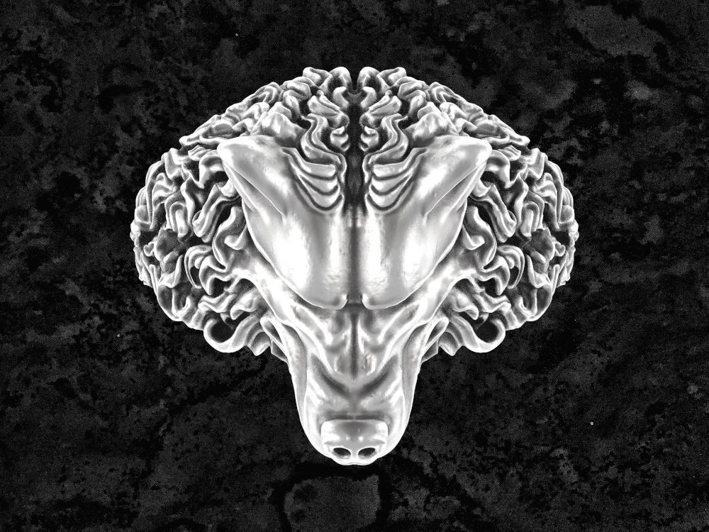 Wolf-ring wolf head sterling silver ring 3D print model_2