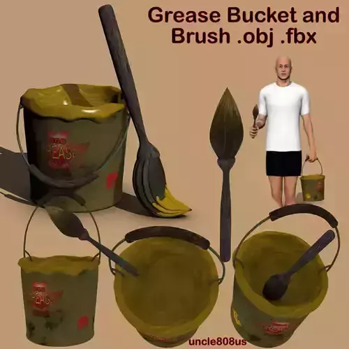 Grease Bucket and Brush ob fbx 3D model