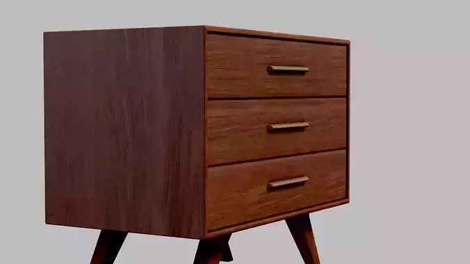 Drawer 3D model wooden nightstand with three drawers