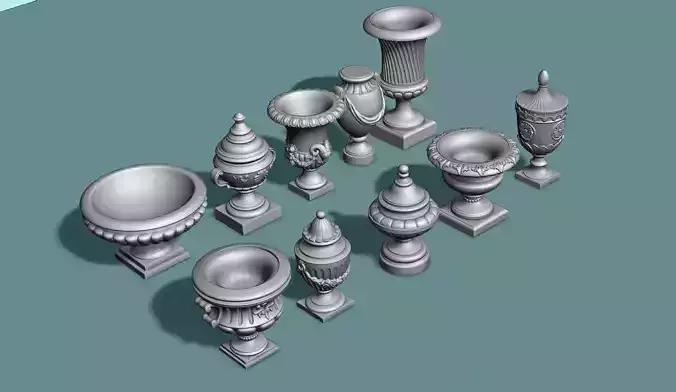 10 Classical Vases and Urns 3D model