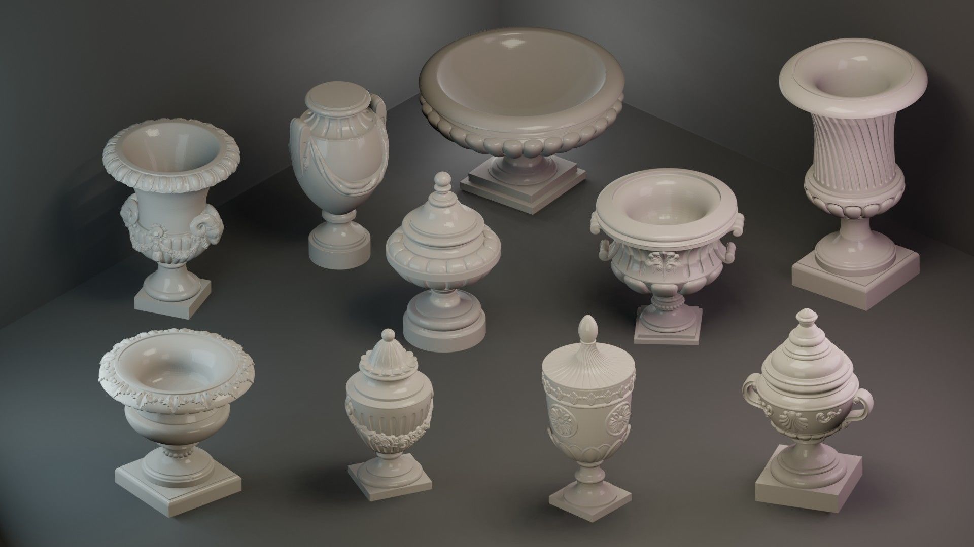 10 Classical Vases and Urns 3D model_2